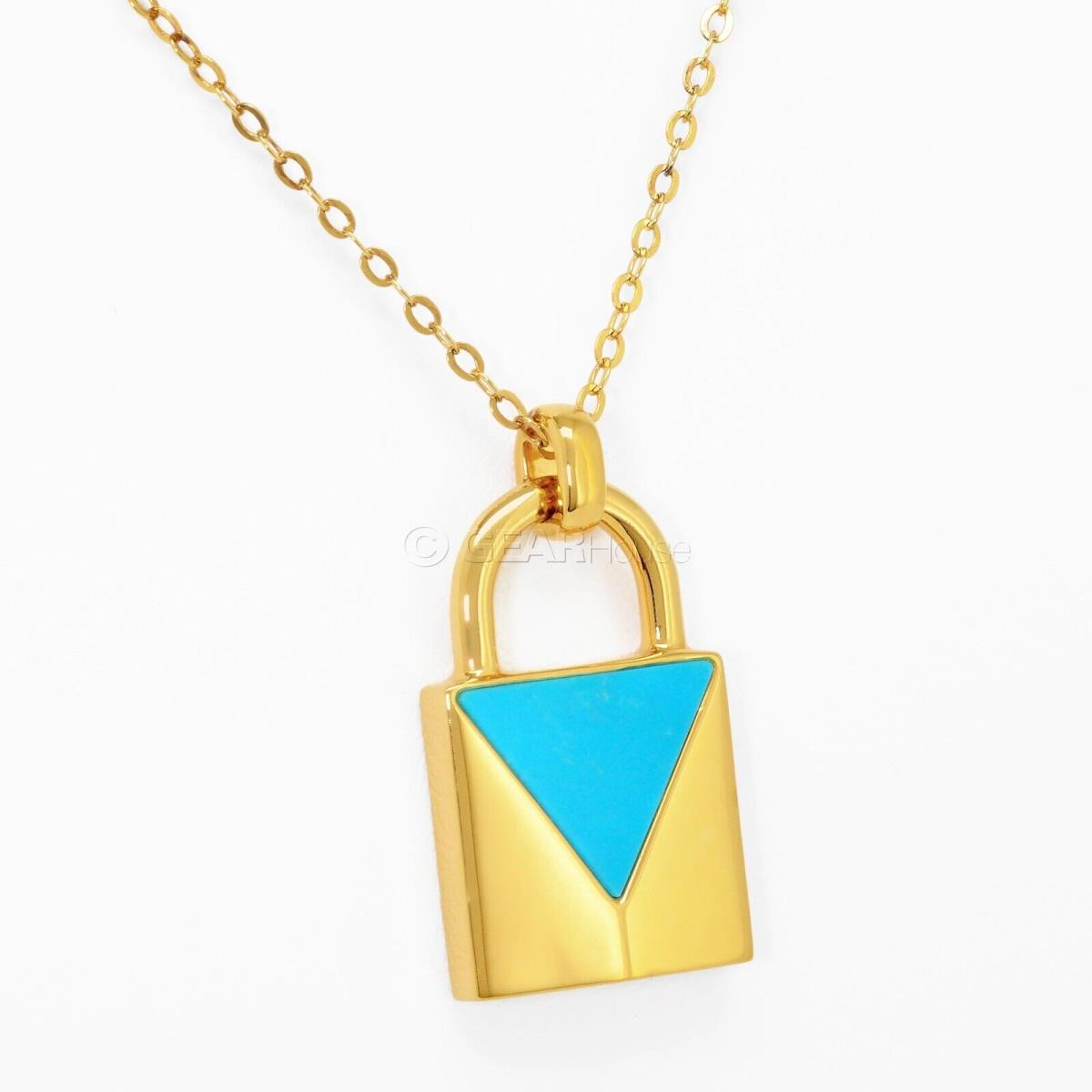 Michael Kors Womens 14k Gold Plated Lock Pendant Turquoise w/ Chain Necklace