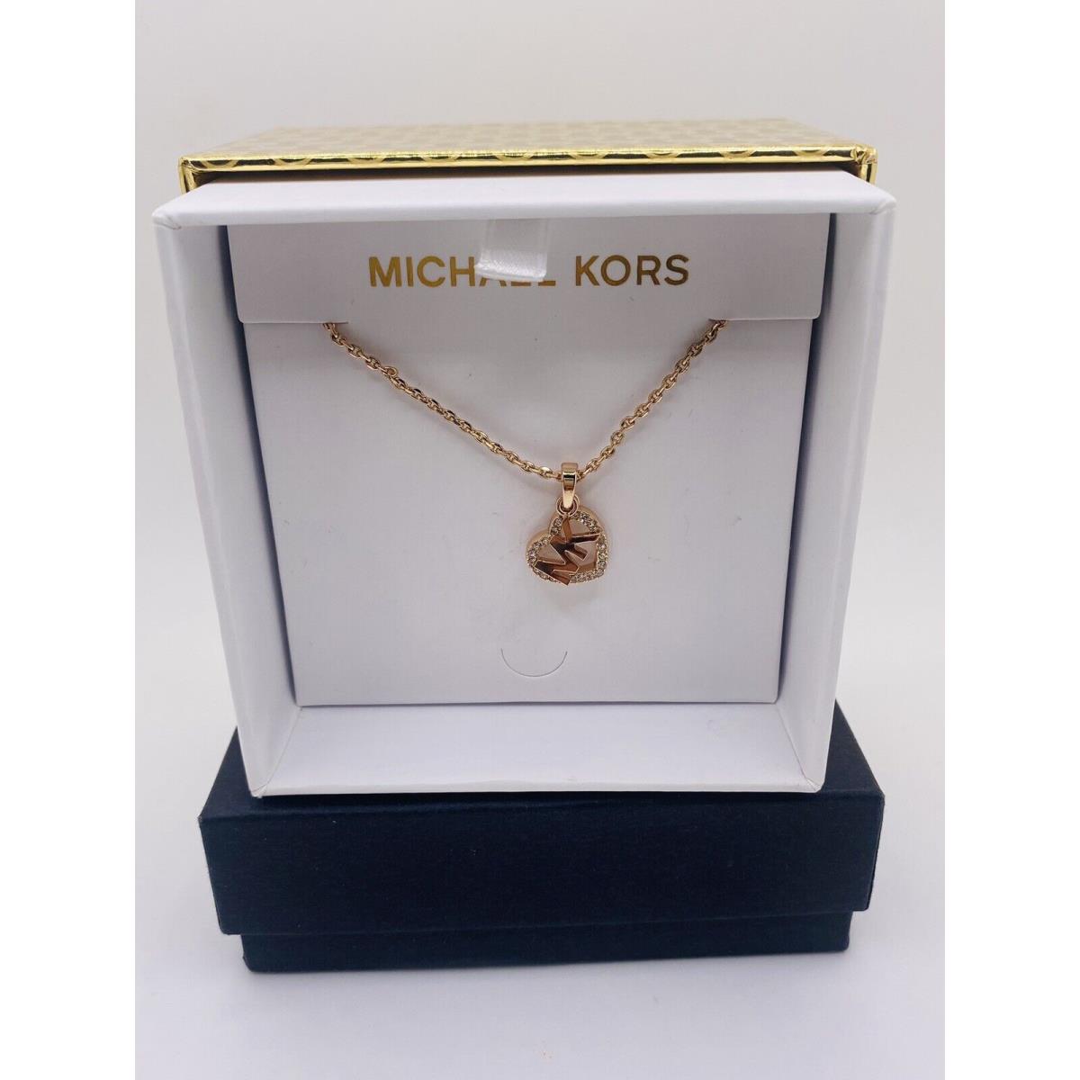 Michael Kors MKJX7778791 Rose Gold Tone Logo Heart Charm Necklace