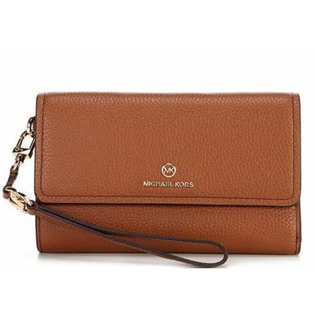 Kors Jet Set Charm Large Flap Phone Wristlet Cognac Gold