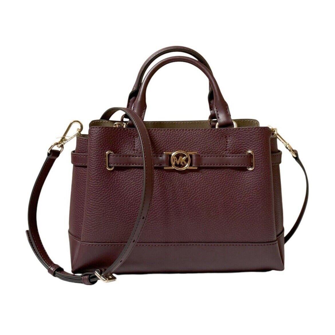 Michael Kors Reed Women Small Leather Belted Crossbody Satchel Handbag Oxblood