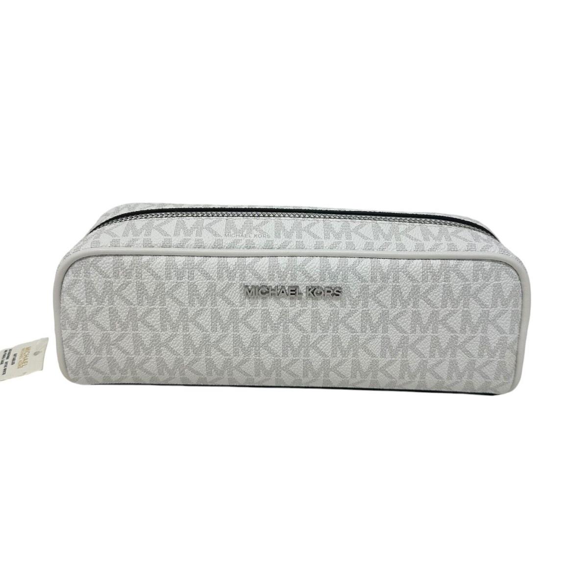 Michael Kors Giftables Medium Pencil Case White Signature Leather Makeup Case