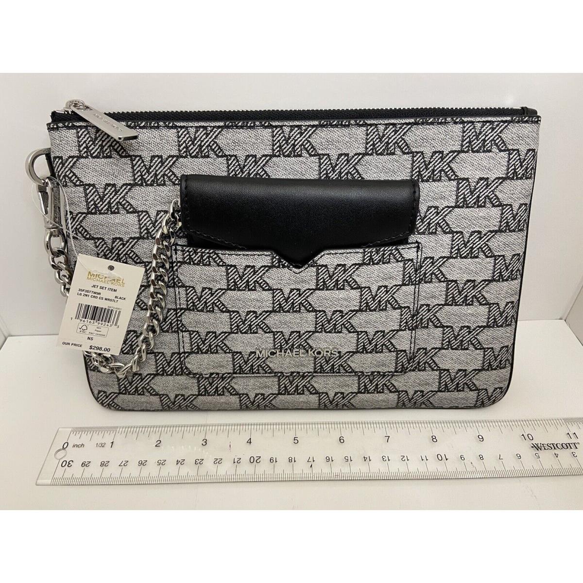 Michael Kors Jet Set Large 2 In 1 Card Case Wristlet Clutch Black / Gray MK