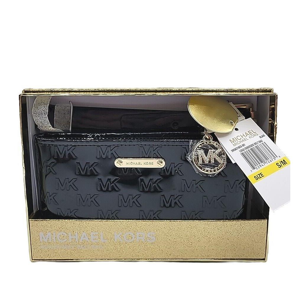 Michael Kors Women s Belt Fanny Pack MK Logo Embossed Black Patent Leather S/m