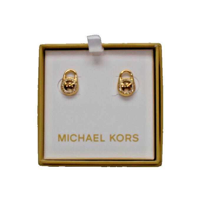 Michael Kors Pave Logo Lock Studs Earrings Goldtone MKJX7410710