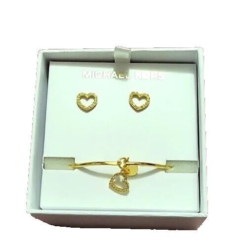 Michael Kors Box Set Rose Gold Bangle Bracelet Heart Crystal Earrings MKJ7929791