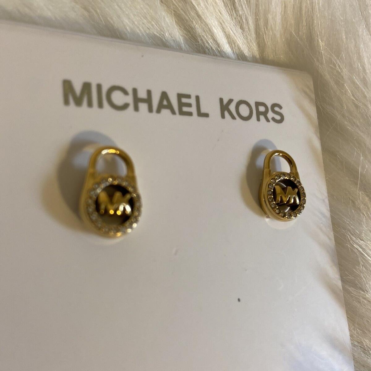 Michael Kors Gold Tone Crystal Pave Padlock Lock Stud Earrings MKJ7410710