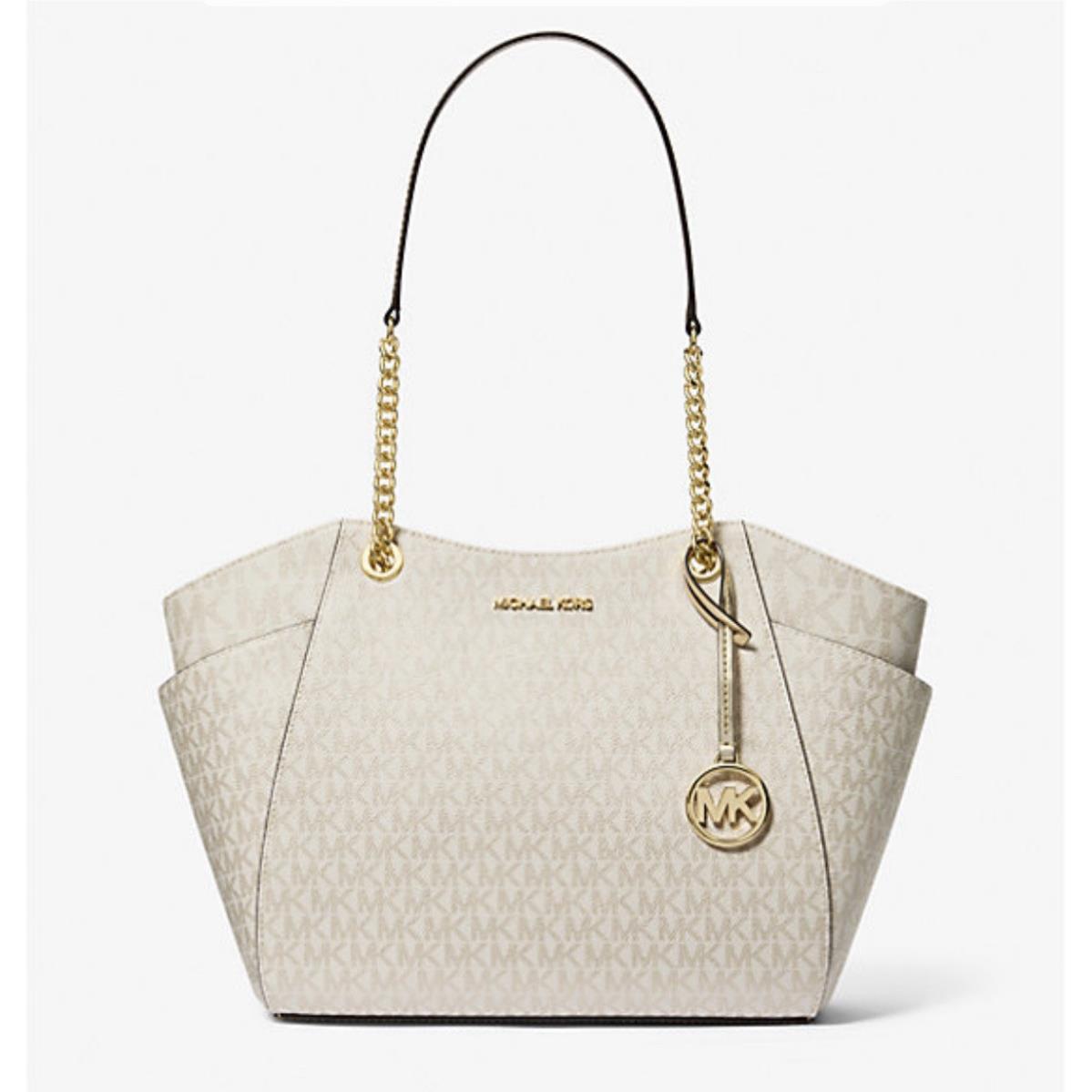 Michael Kors Jet Set Travel Large Chain Shoulder Tote Pale Gold MK Signature