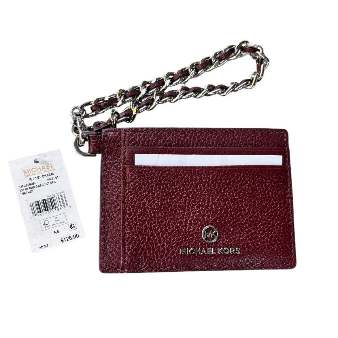 Michael Kors Leather Jet Set Charm Small ID Chain Card Holder Merlot