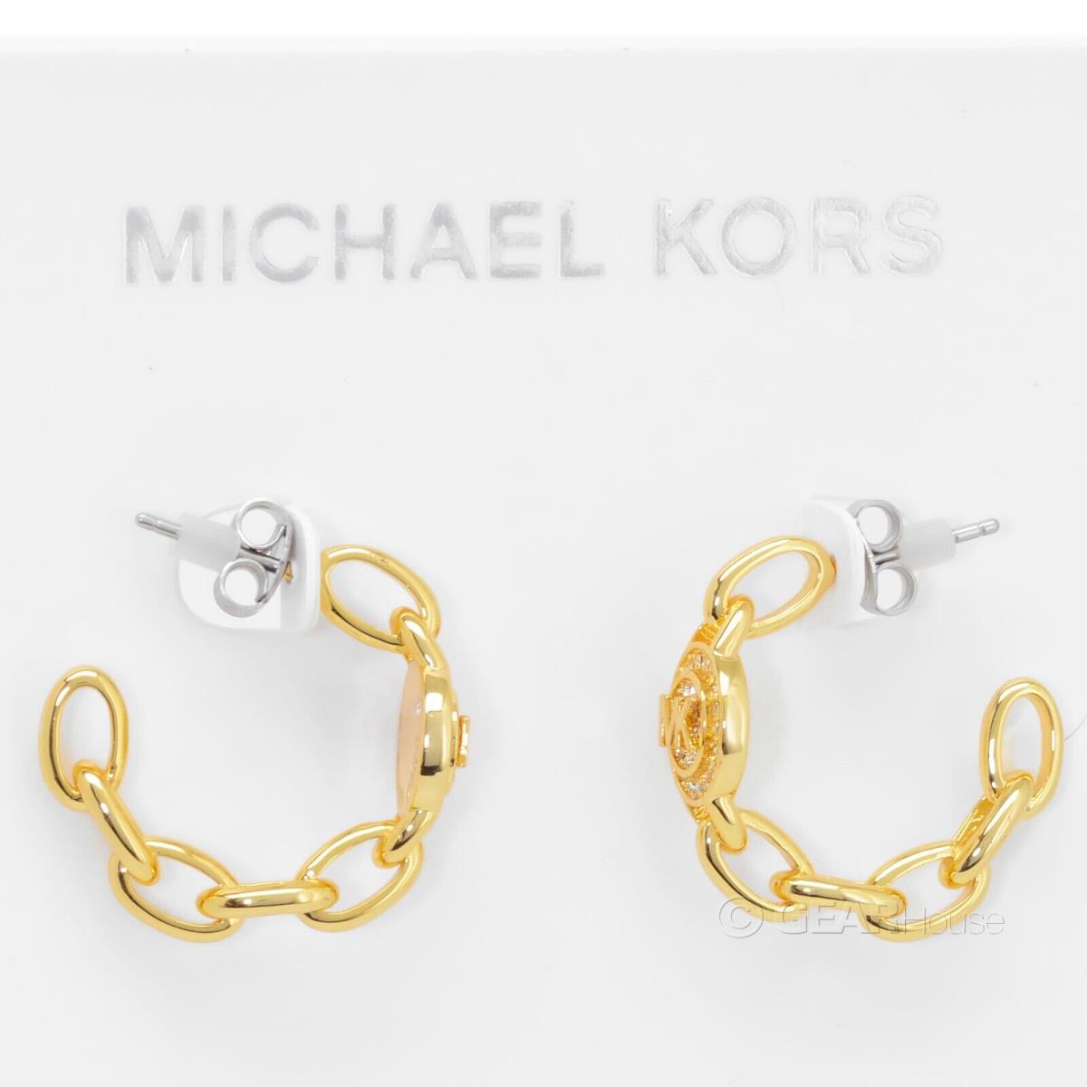 Michael Kors Womens Hoop Chain Earrings Pave Crystals Gold Tone Brass MK