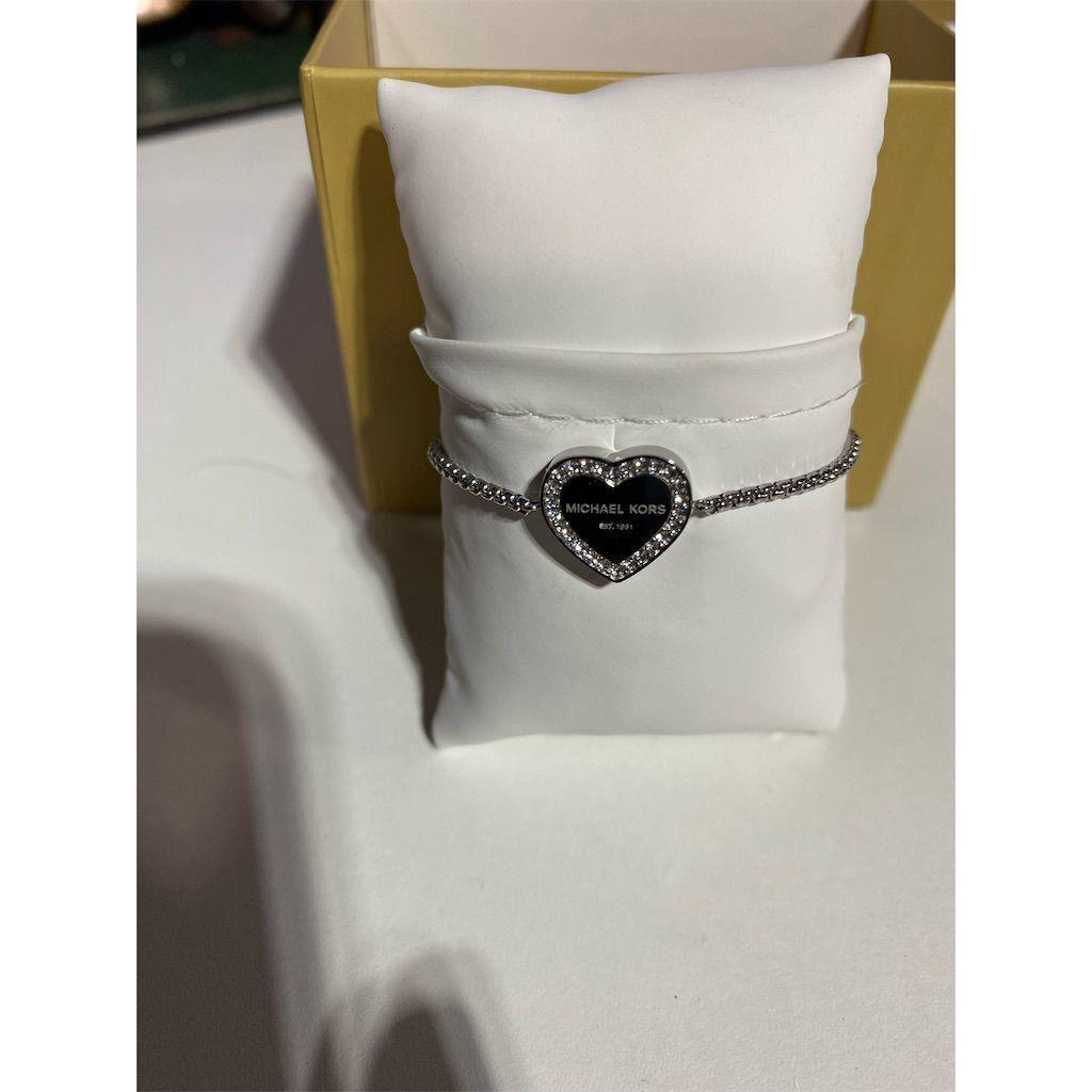 Michael Kors Silver Heart Charm Bracelet Adjustable Slide Closure