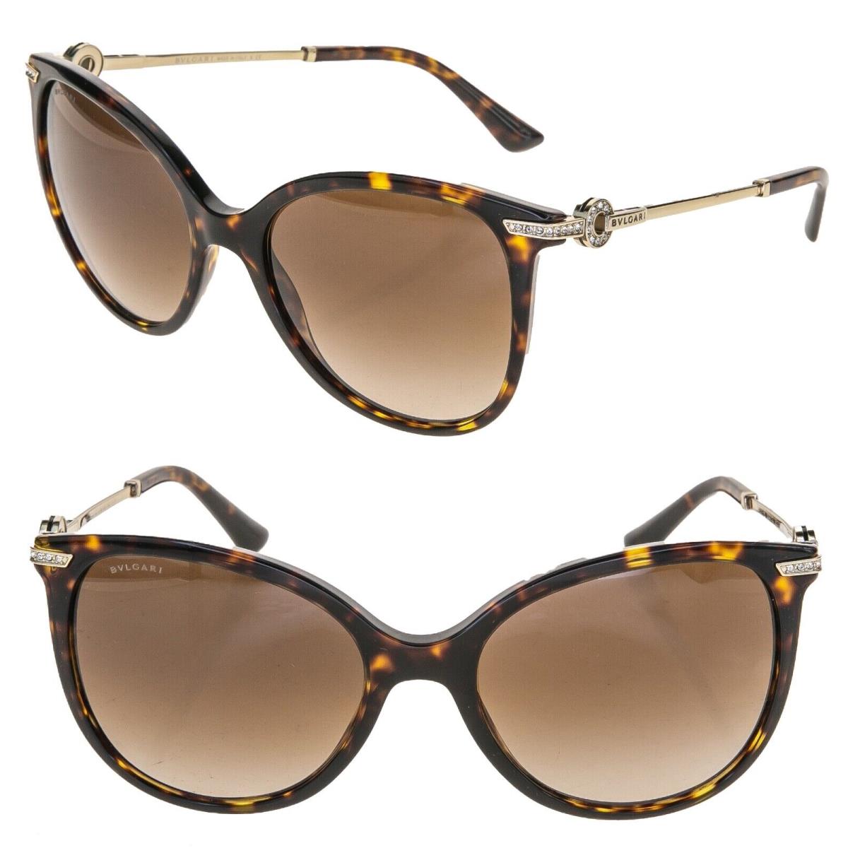 Bvlgari Coin Brown Havana Gold Jewel Strass Logo Cat Sunglasses BV8201B 8201