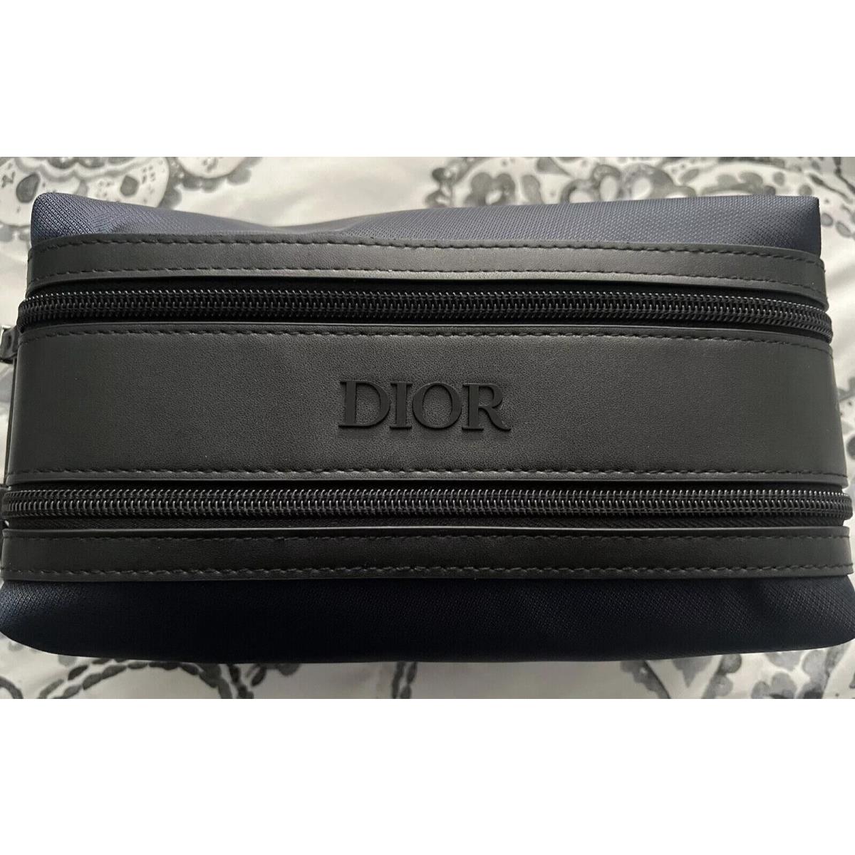 Dior Men`s Double Compartment Toiletry Bag Travel Dopp Kit Black Navy Blue