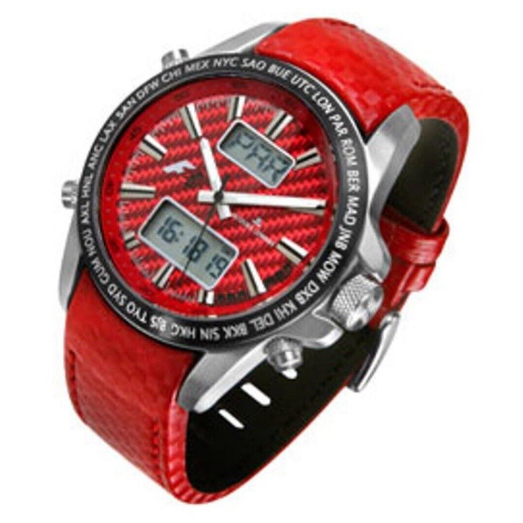 Men`s Jacques Lemans Formula 1 World Time Analog/digital Red Carbon Fiber Dial