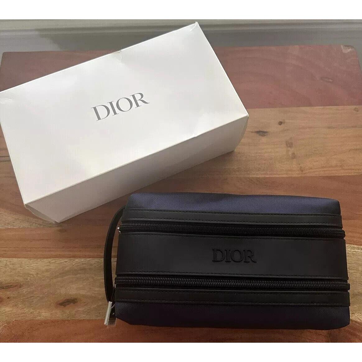 Dior Men`s Double Compartment Toiletry Bag Travel Dopp Kit Black Navy Blue