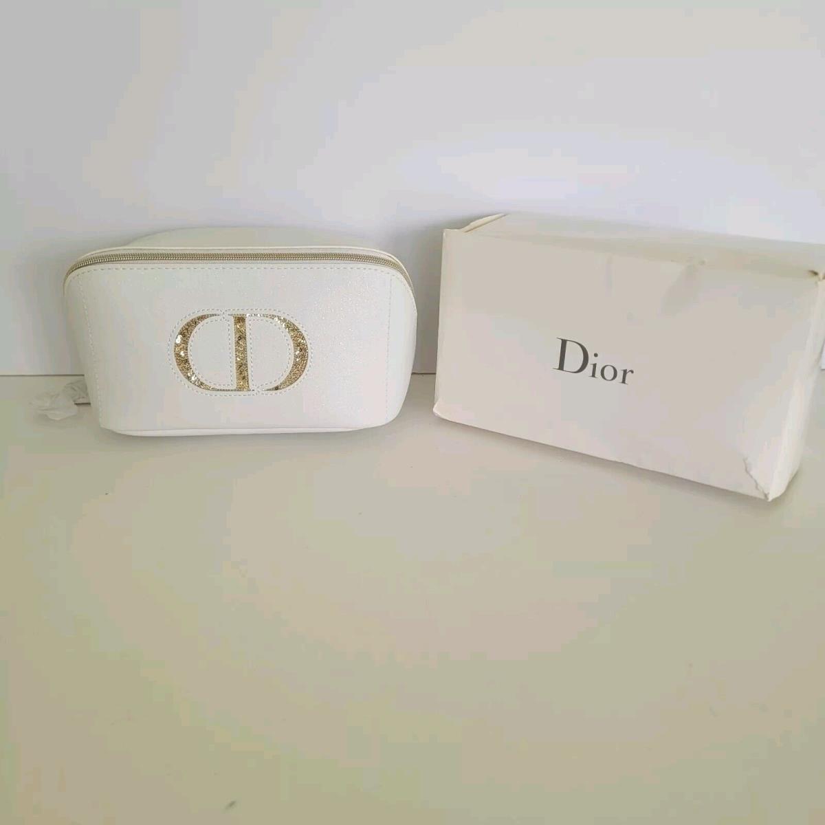 Christian Dior Zip White Logo Cosmetic Toiletry Bag Beauty Case Pouch Medium