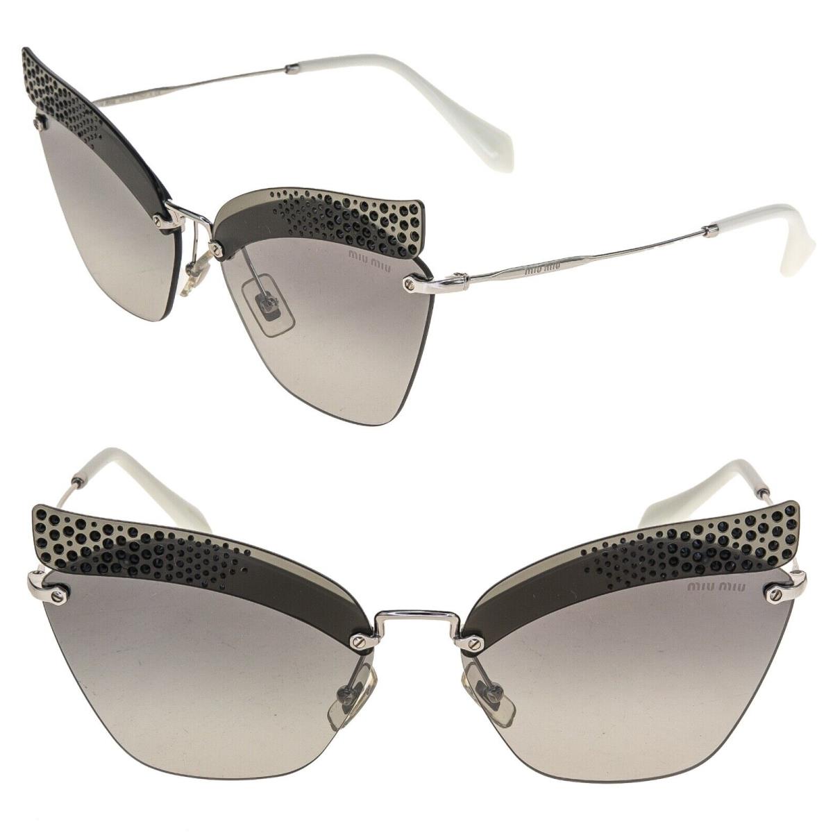 Miu Miu 56T Noir MU56TS Silver Mirrored Black Crystal Pave Rimless Sunglasses