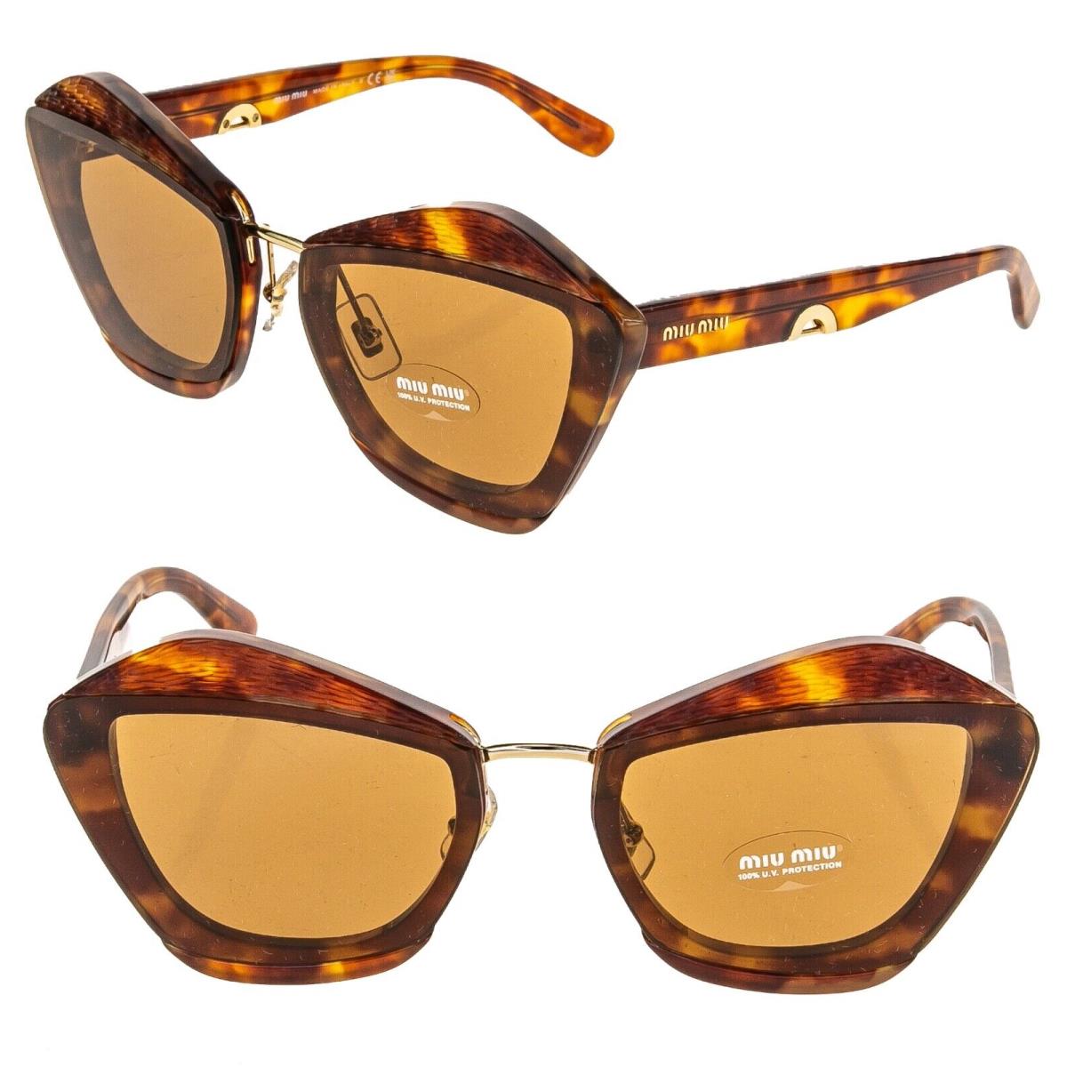 Miu Miu Charm MU01XS Honey Brown Havana Geometric Luxury Fashion Sunglasses 01X