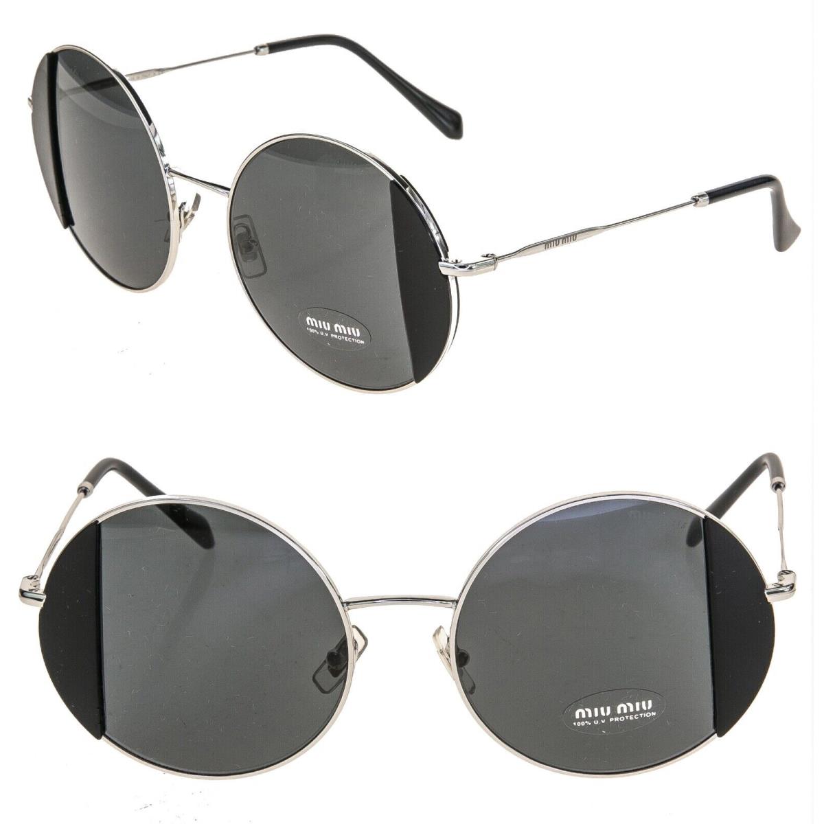 Miu Miu Core MU57VS Silver Black Geometric Round Metal Fashion Sunglasses 57V