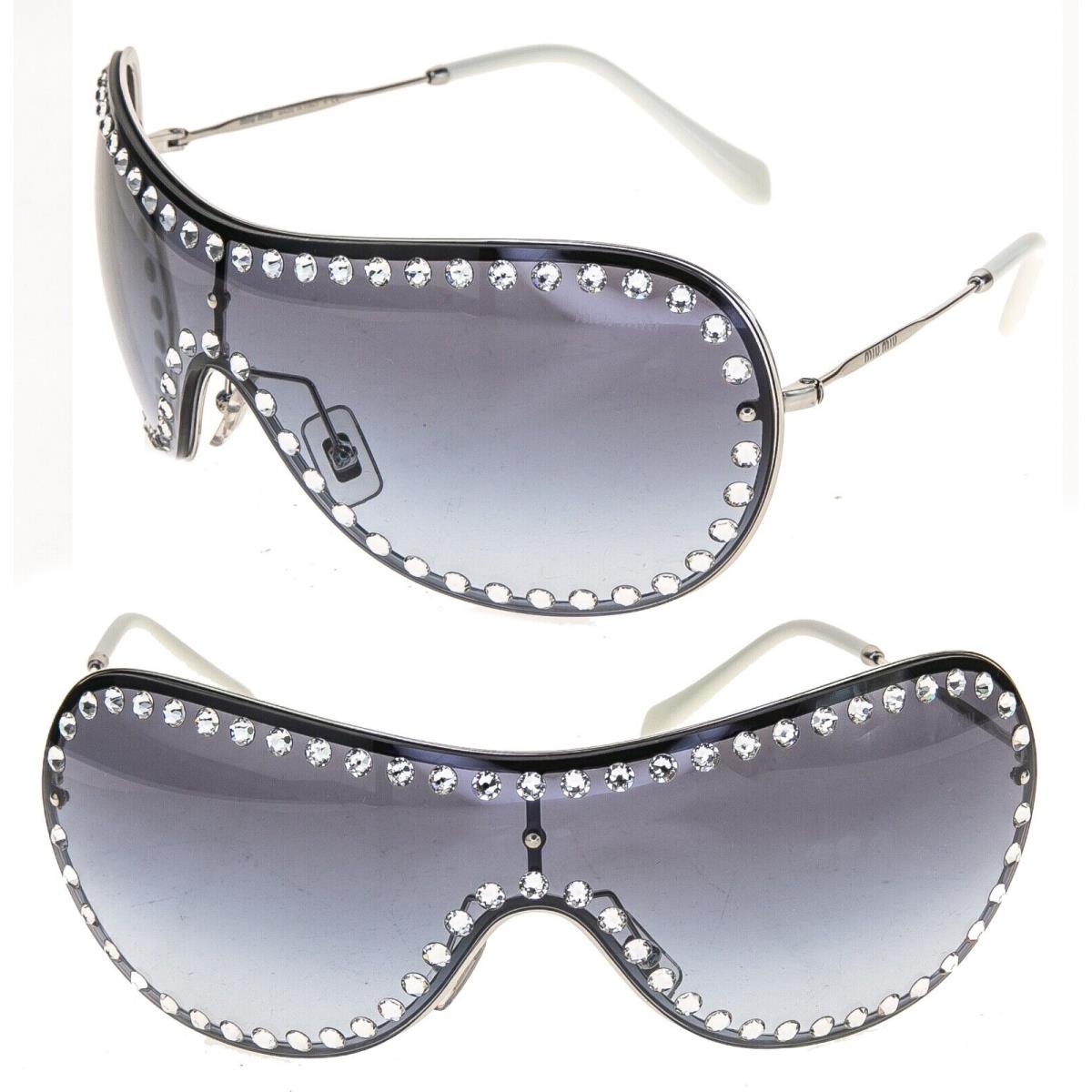 Miu Miu Core MU51VS Silver Blue Crystal Strass Visor Metal Fashion Sunglass 51V