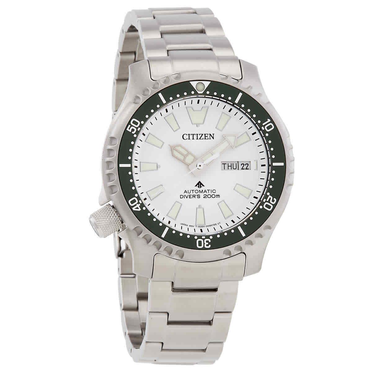 Citizen Promaster Automatic White Dial Men`s Watch NY0168-64A - Dial: White, Band: Silver-tone, Bezel: Silver-tone