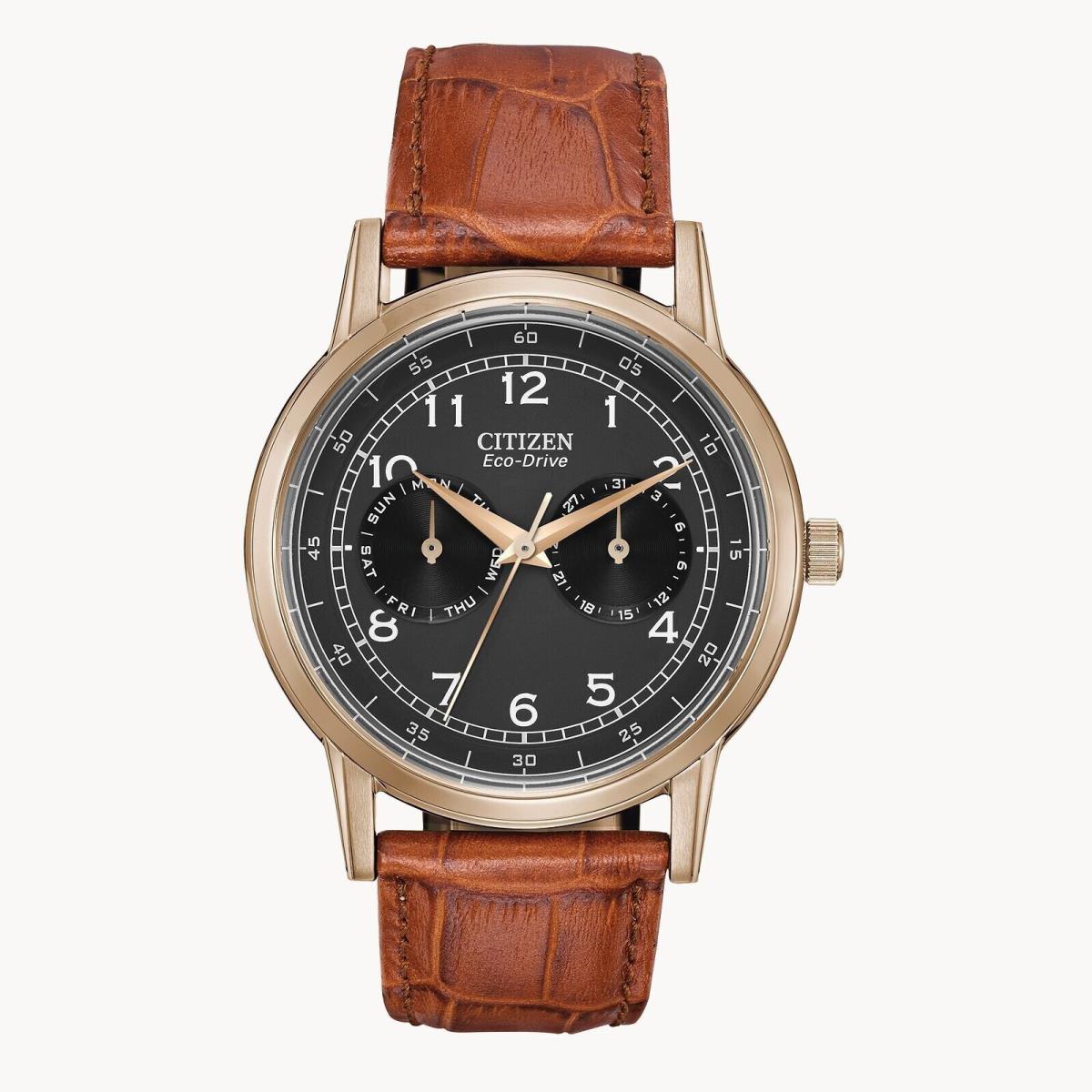 Citizen Corso Eco Drive Black Dial Brown Band Watch