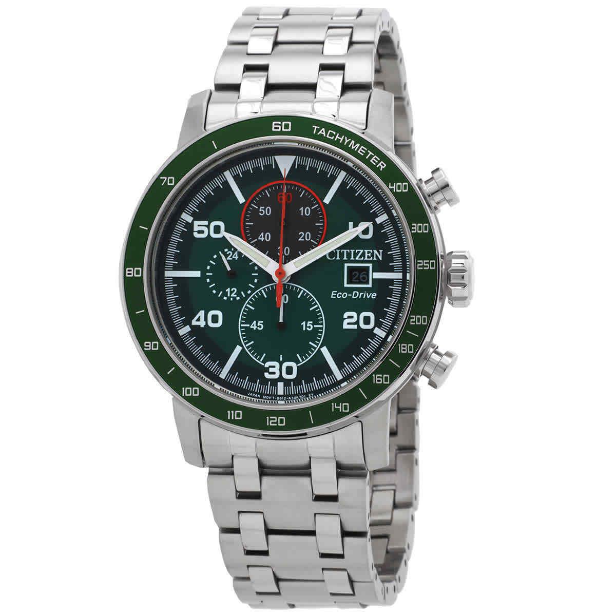 Citizen Brycen Chronograph Eco-drive Green Dial Men`s Watch CA0851-56X