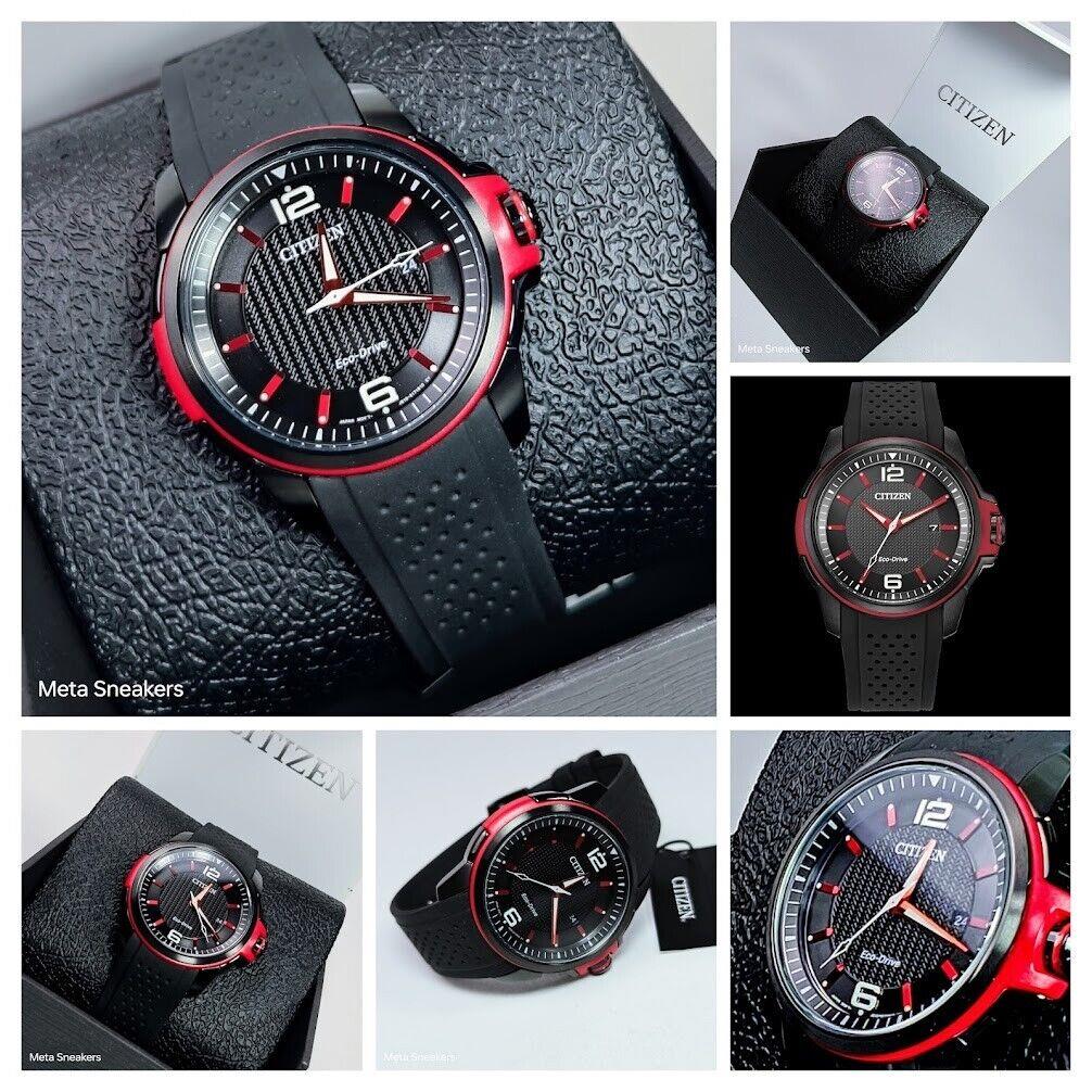 Citizen Eco Drive Mens Sport Watch Red Black Stainless 45MM Japan AW1658-02E