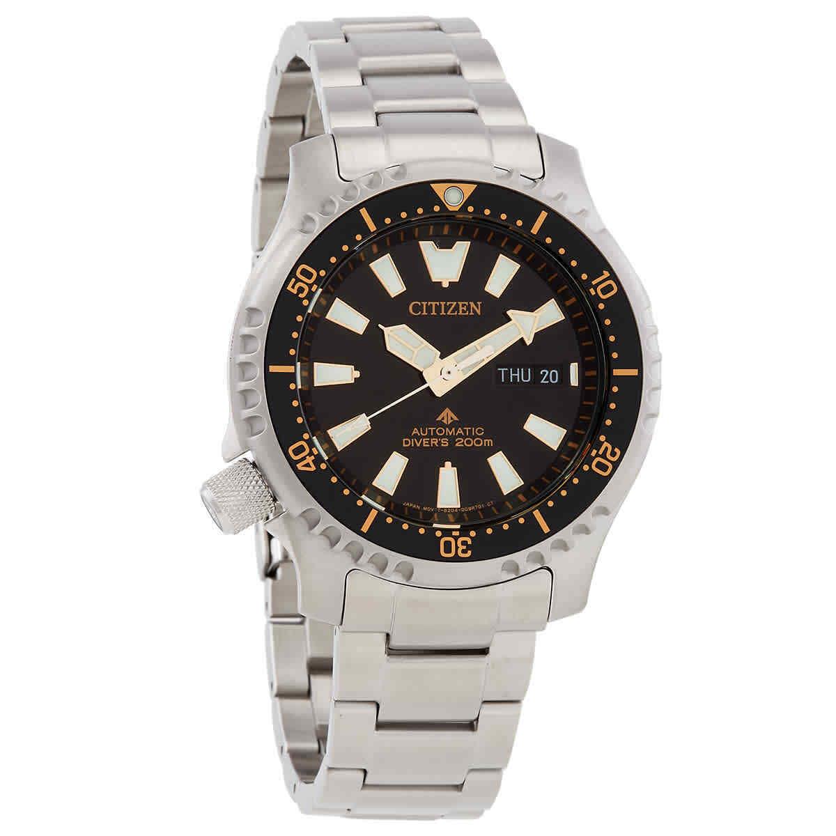 Citizen Promaster Automatic Black Dial Men`s Watch NY0160-66E - Dial: Black, Band: Silver-tone, Bezel: Silver-tone