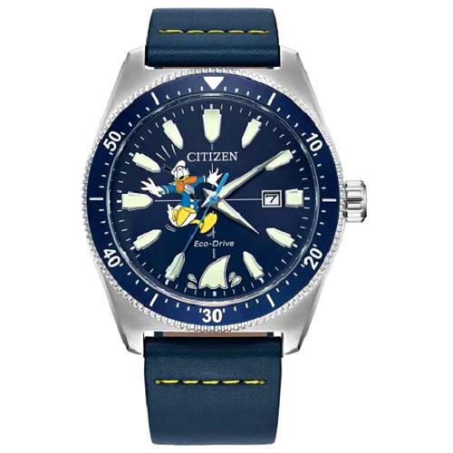 Citizen Disney Donald Duck Eco-drive Men`s Blue Calendar Watch 42MM AW1790-05W