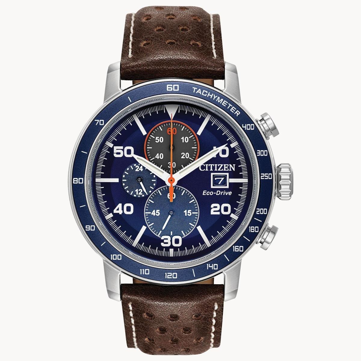 Citizen Brycen Eco Drive Blue Dial Brown Band Watch