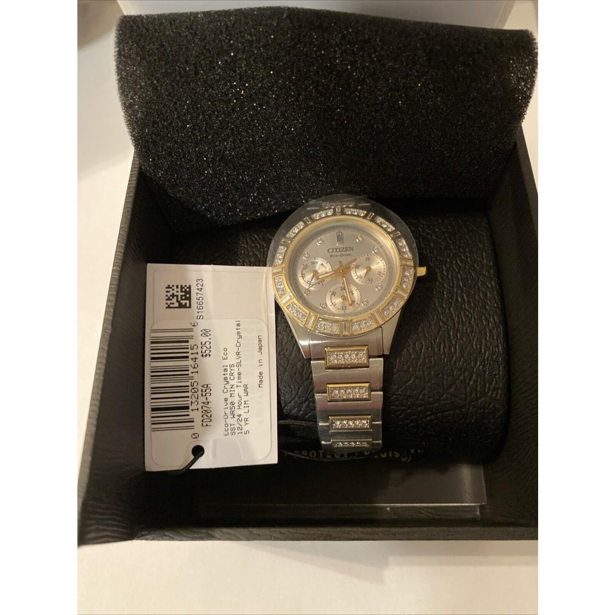 Citizen Eco Drive Crystal Two Tone Ladies Watch Model FD2074-55A