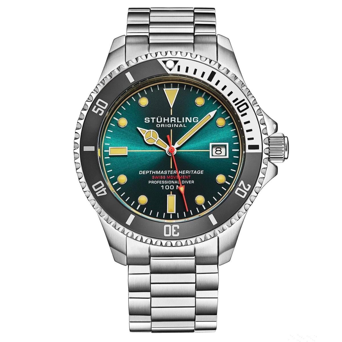 Stuhrling 4058 3 Depthmaster Heritage Diver Date Date Mens Watch