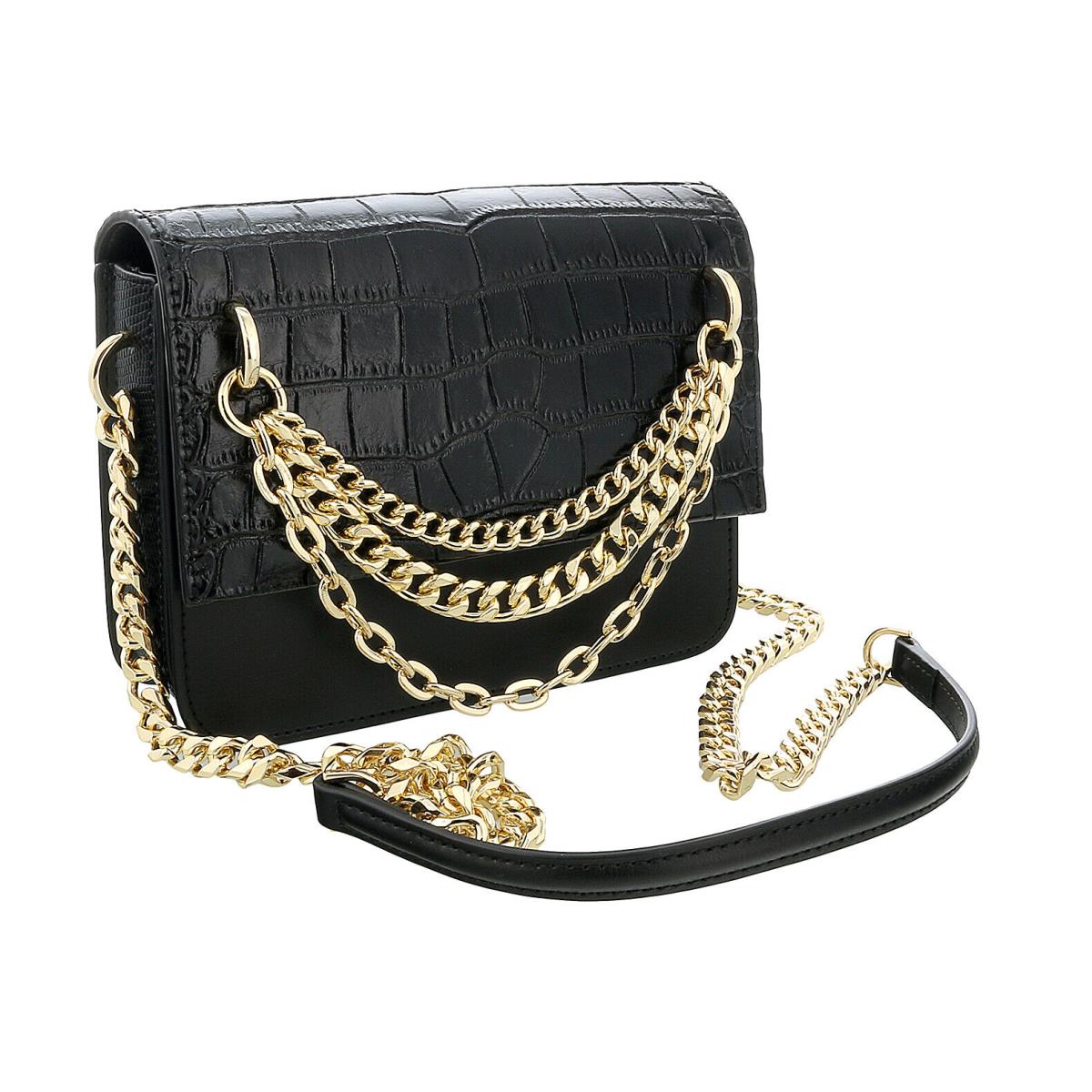 Roberto Cavalli Class Black Embossed Medium Milano Chain Shoulder Bag