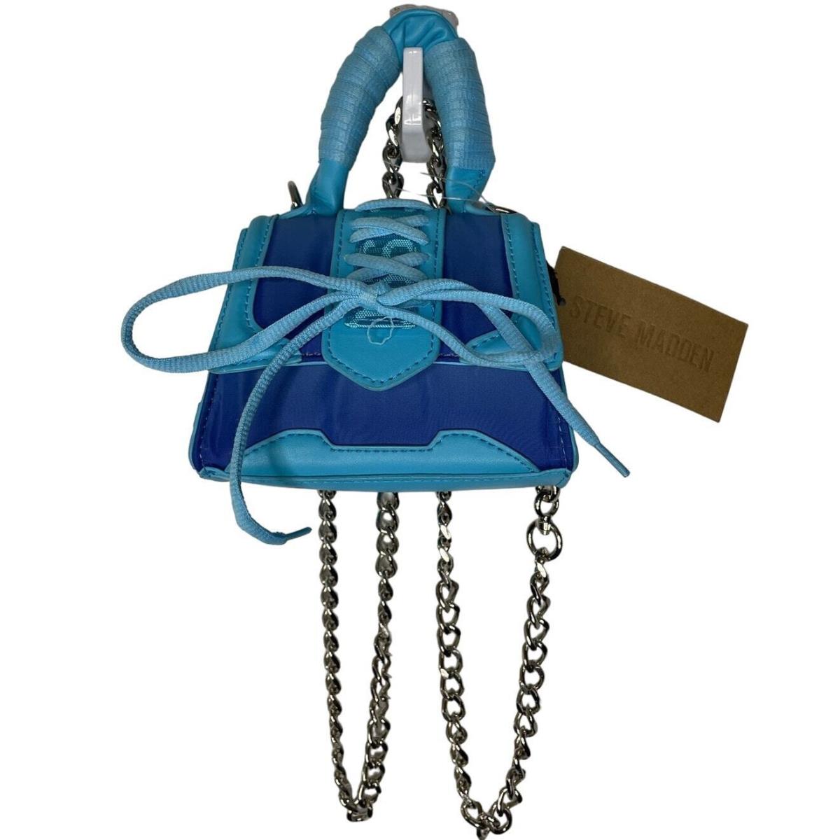 Steve Madden Women`s Retro Crossbody Chain Strap Bag Two Tone Blue Lace Up