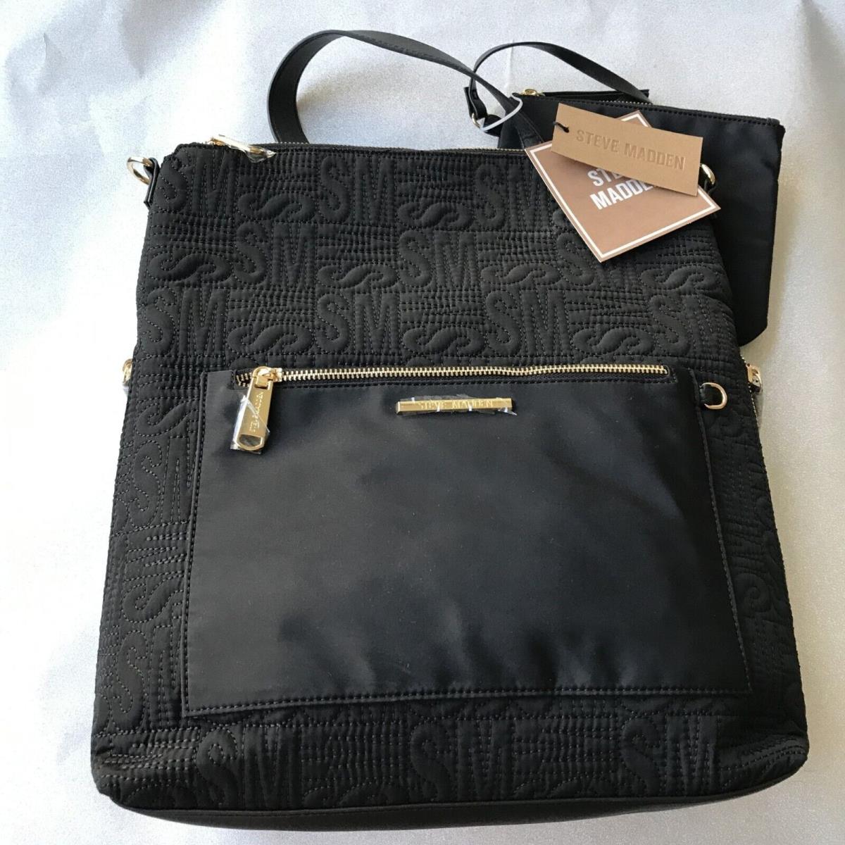 Steve Madden Black Quilted Convertible Crossbody Backpack Laptop Compartment