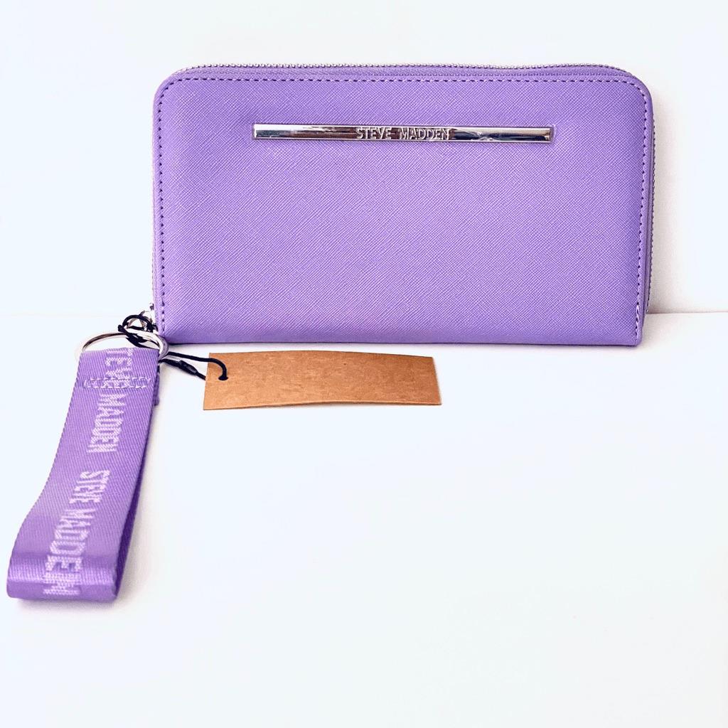 Steve Madden Bzip-web Purple/silver Zip Around Wallet Guitar Wristlet Strap