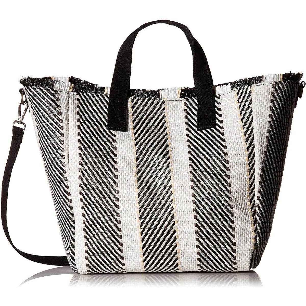 Steve Madden 187083 Womens Woven Geometric Pattern Tote Bag Black/ Beach