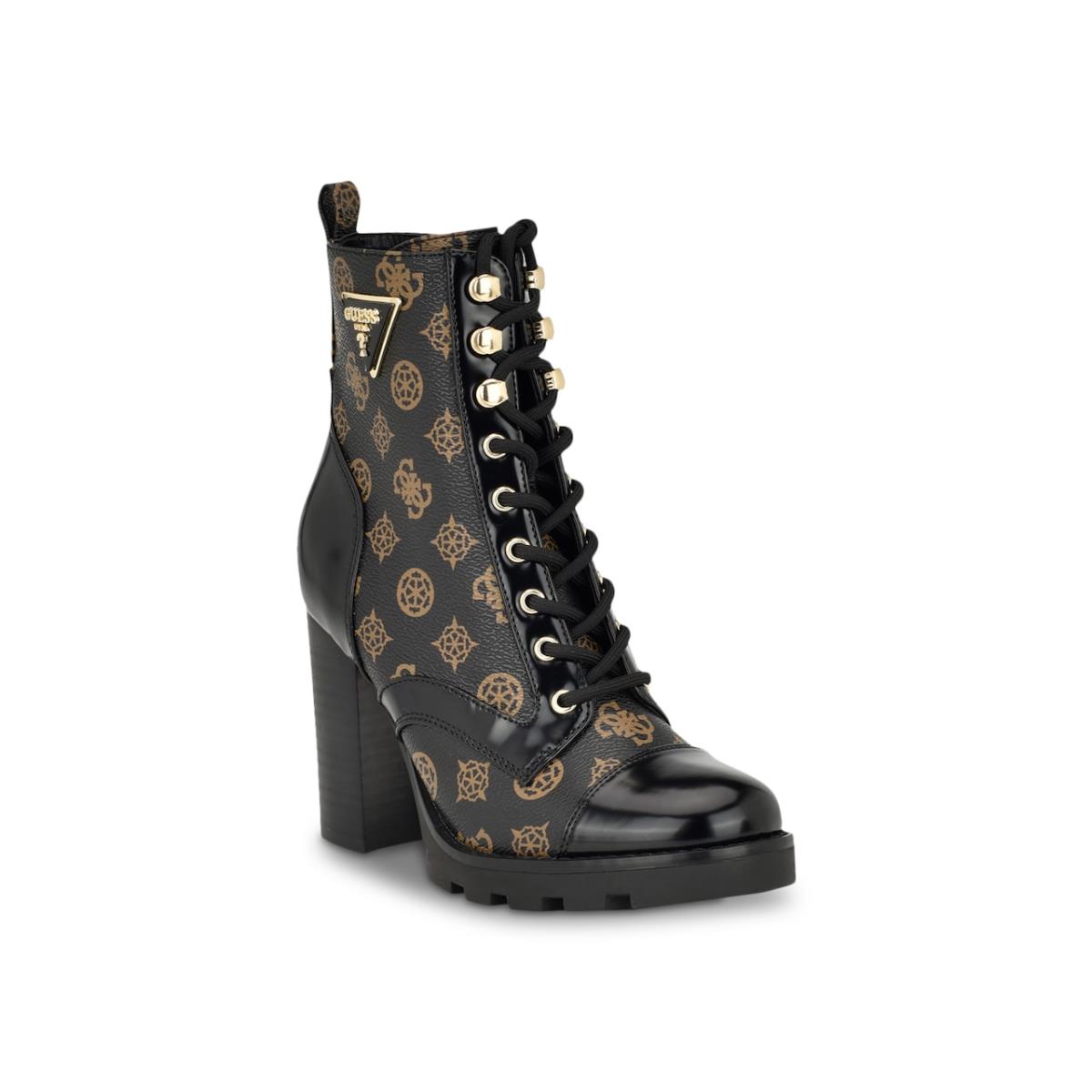 Woman`s Boots Guess Neadyn Bootie Black/Gold Logo Print