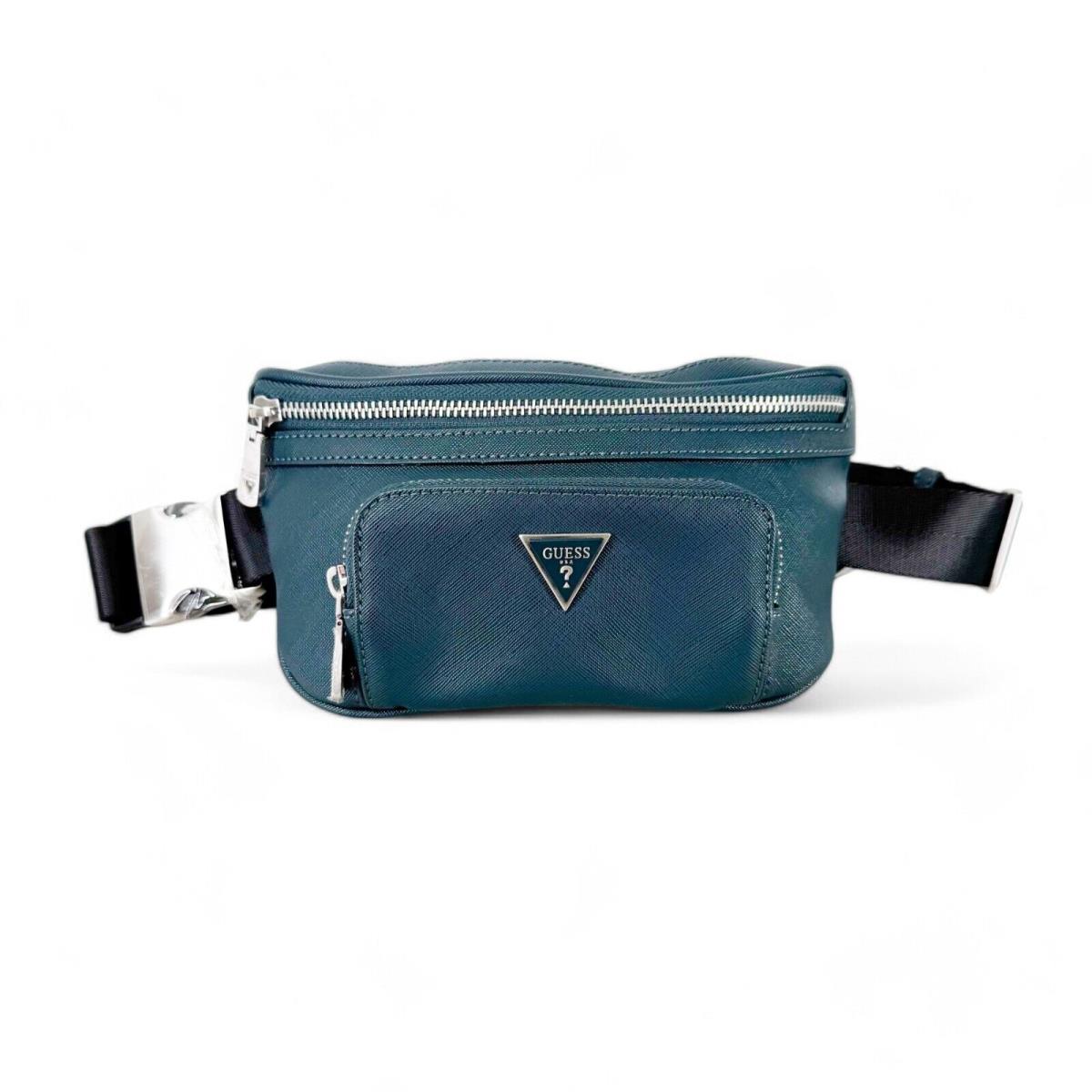 Guess Men`s Saffiano Leather Water Repellent Fanny Pack Belt Bag Green