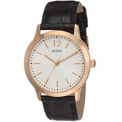 Guess 39mm Rose Gold Tone Black Leather Women`s Men`s Watch W0922G6