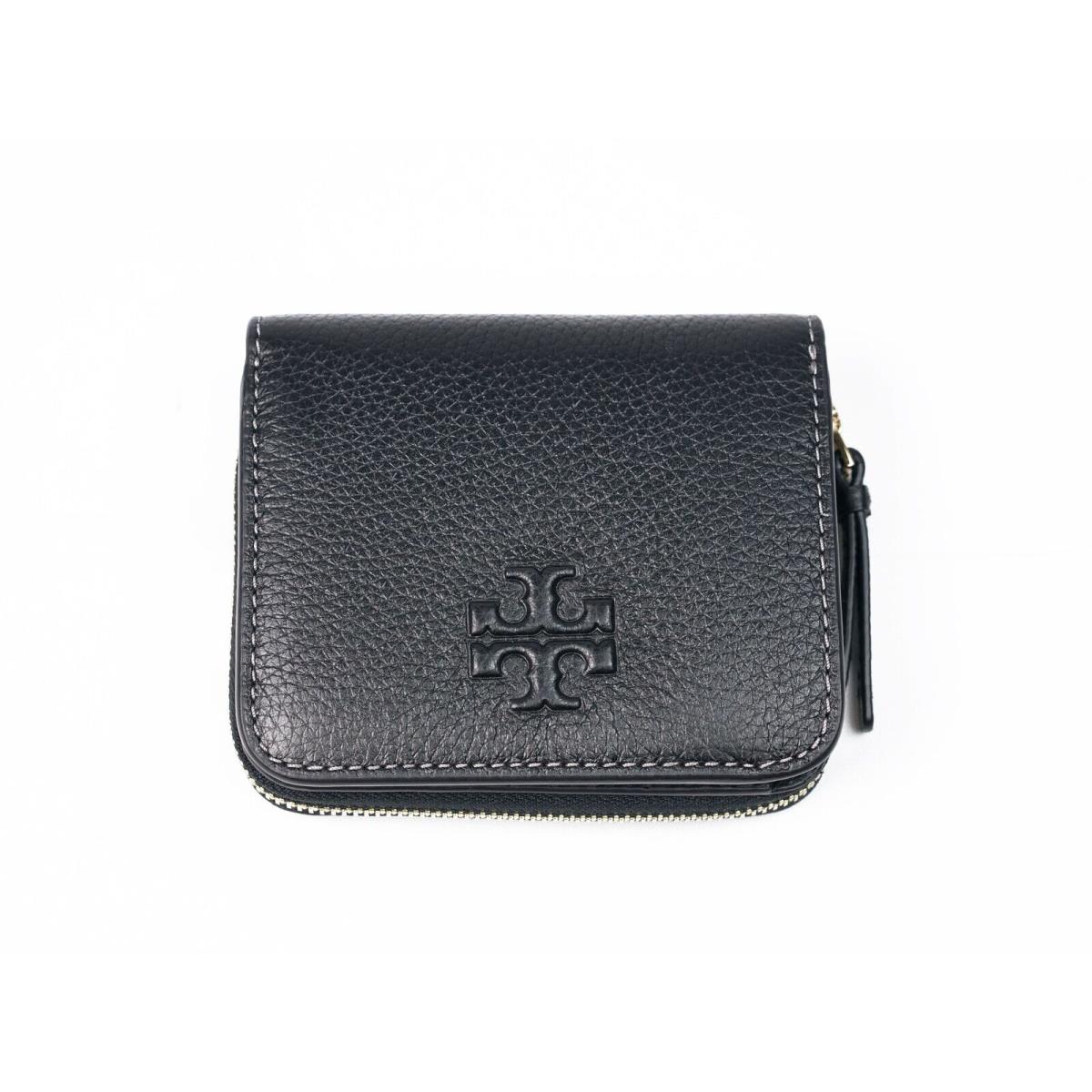 Latest Tory Burch Thea Black Pebbled Leather Embossed Logo Bifold Wallet 146463