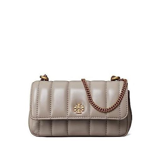 Tory Burch L129416 Womens Gray Heron Leather Mini Kira Flap Bag Crossbody Bag