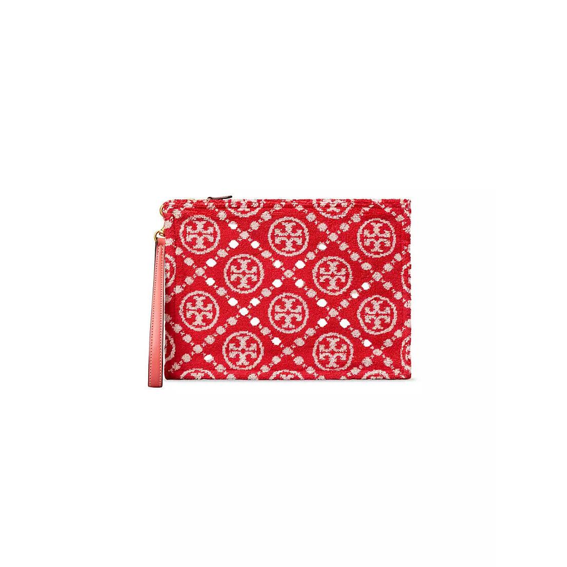 Tory Burch Pouch Terry Monogrammed Orange Print Make Up Case Bag Retail