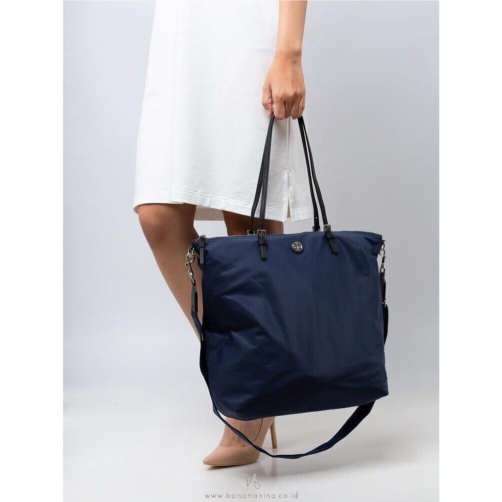 L K Tory Burch Virginia Nylon Zip Top Shoulder Tote Bag Navy Blue Gift