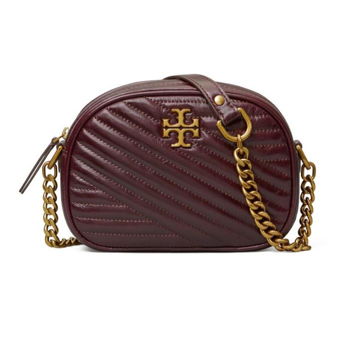 Tory Burch Kira Glazed Wine Chevron Glazed Small Camera Bag crossbody-$398