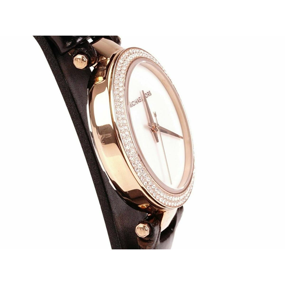 Michael Kors Women`s Mini Parker Black Leather Strap Mother of Pearl Dial Watch MK2591 - Dial: White Mother of Pearl, Band: Black