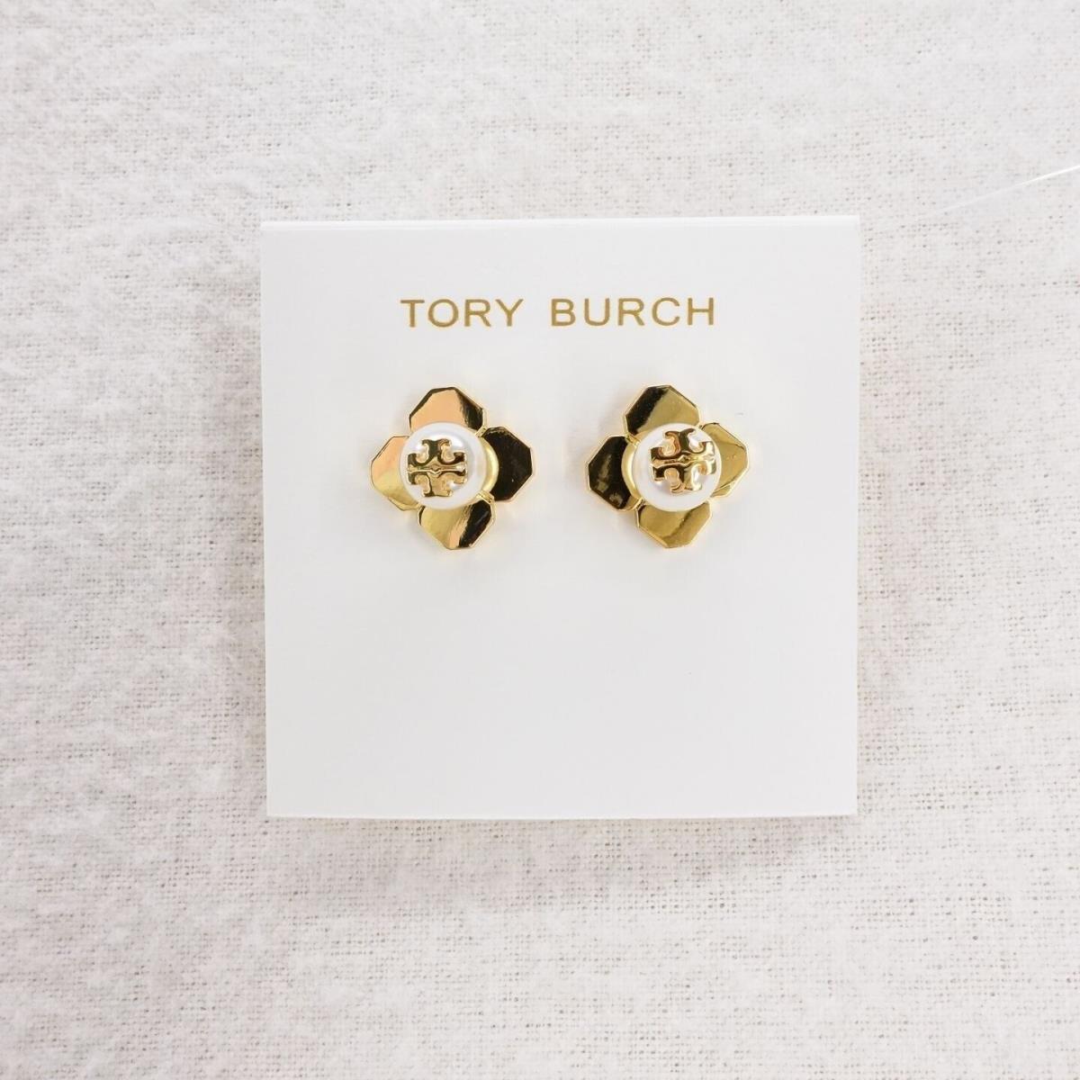 Tory Burch Babylon Logo Pearl Stud Earrings Gold OS