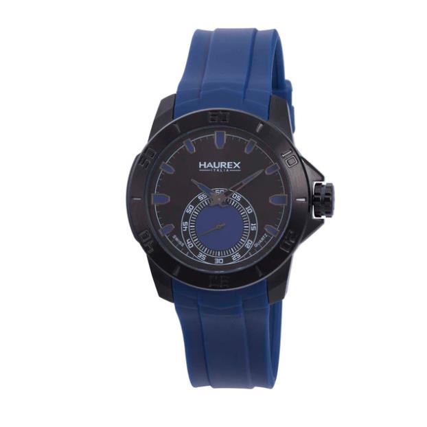 Haurex Italia Acros Men`s Black Dial Blue Rubber Strap Watch 3N503UBB