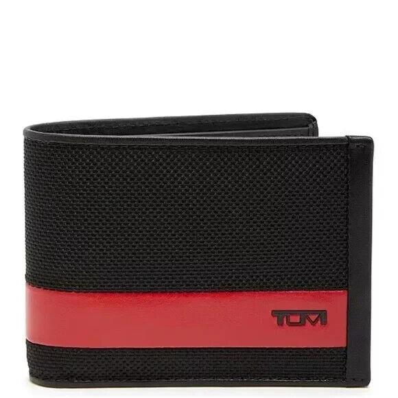 Tumi Alpha Slg Double Bifold Wallet Black Red Ballistic Nylon 135606-1073