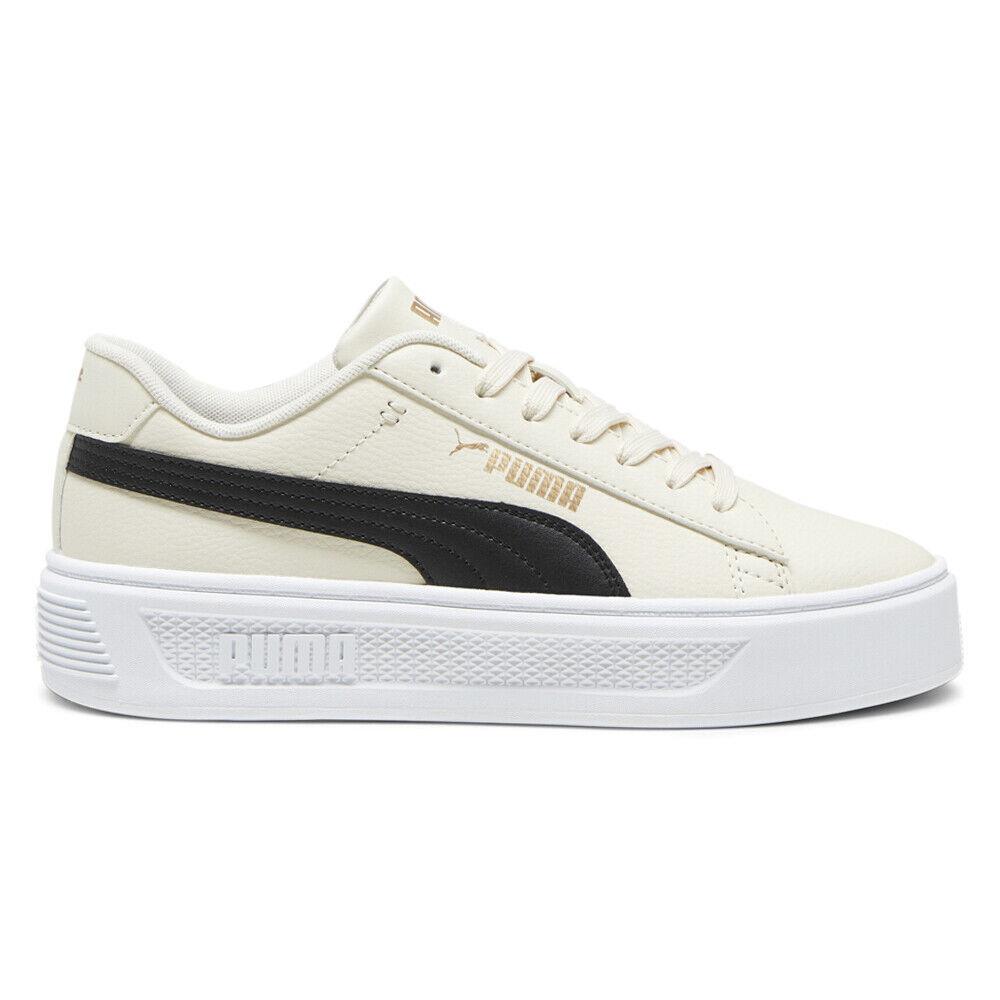 Puma Smash V3 Platform Lace Up Womens Beige Black Sneakers Casual Shoes 390758 - Beige, Black